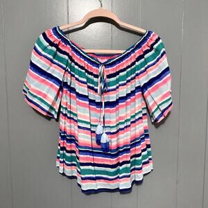 Lilly Pulitzer Multi Sandy Shell Stripe Print Sain Off The Shoulder Top S